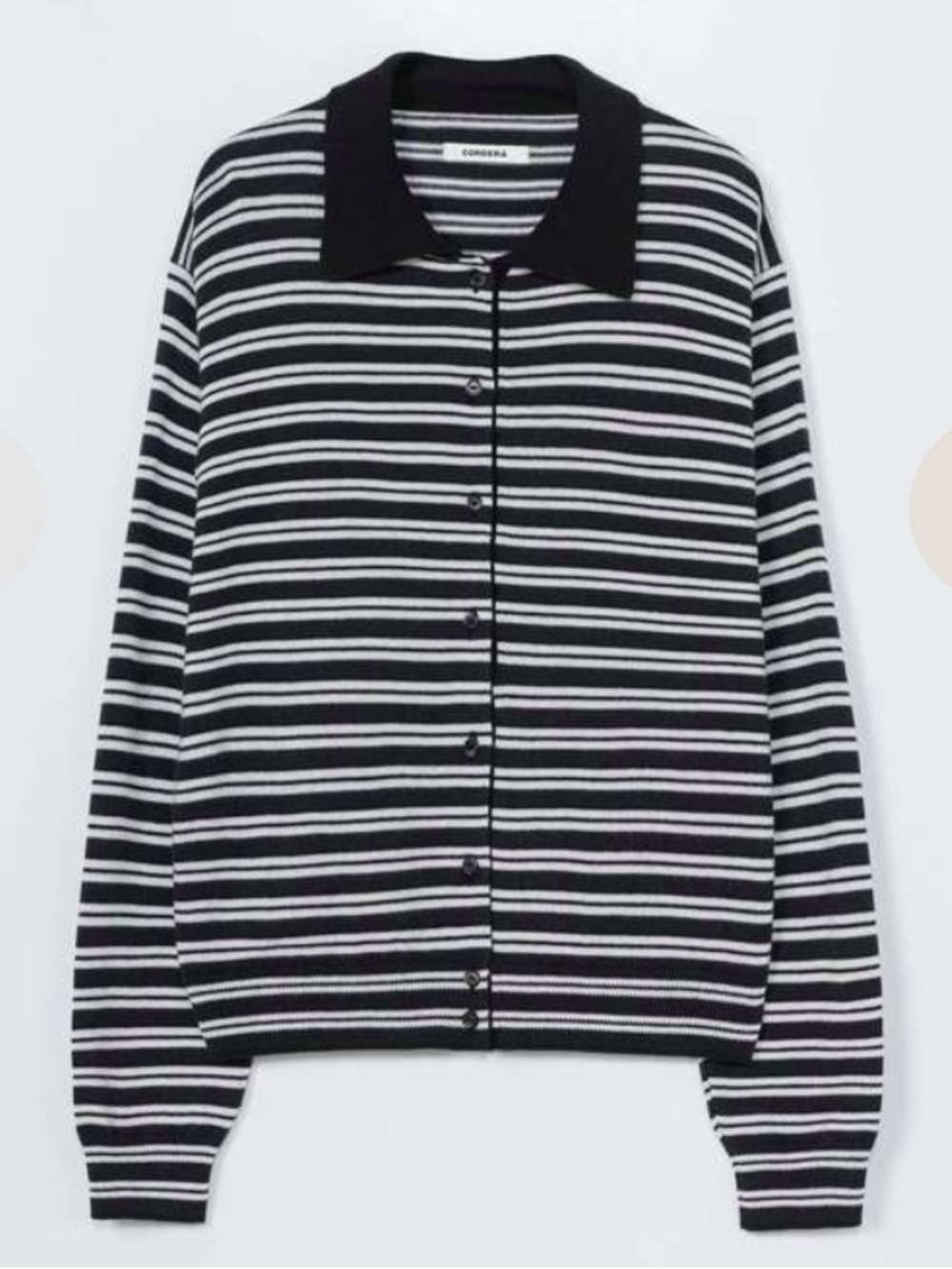 Cordera Striped Button-Up Knit Cardigan in Black and white